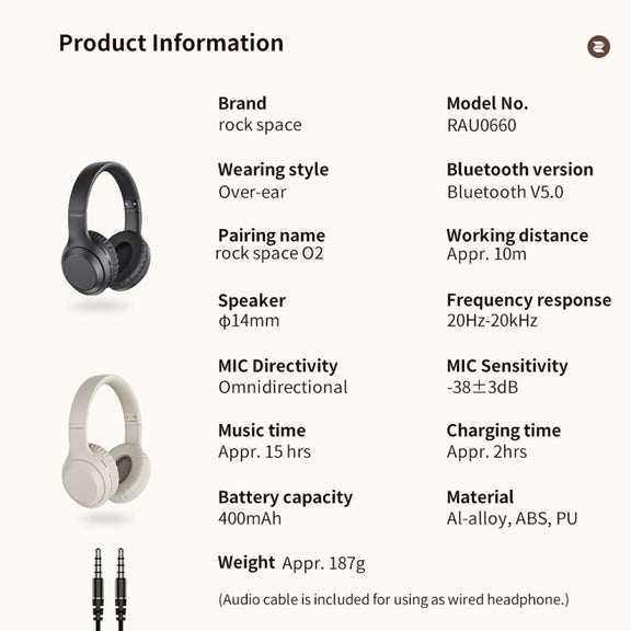 ROCK Space O2 HiFi Bluetooth 5.0 Wireless Headset with Mic, Support TF Card(Black)
