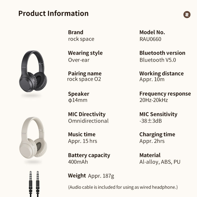 ROCK Space O2 HiFi Bluetooth 5.0 Wireless Headset with Mic, Support TF Card(Black)