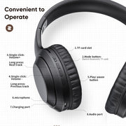 ROCK Space O2 HiFi Bluetooth 5.0 Wireless Headset with Mic, Support TF Card(Black)