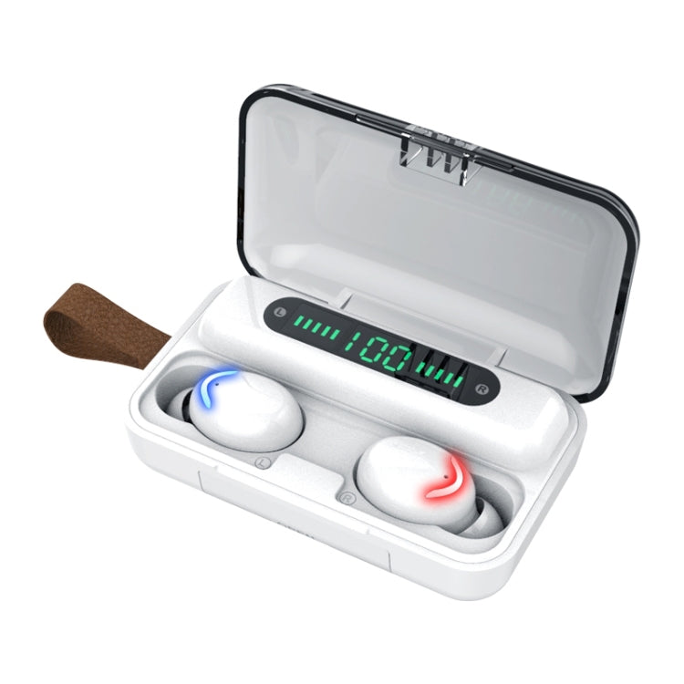 F9-5C Four-bar Breathing Light + Digital Display Noise Reduction Bluetooth Earphone with Hand Strap(White)