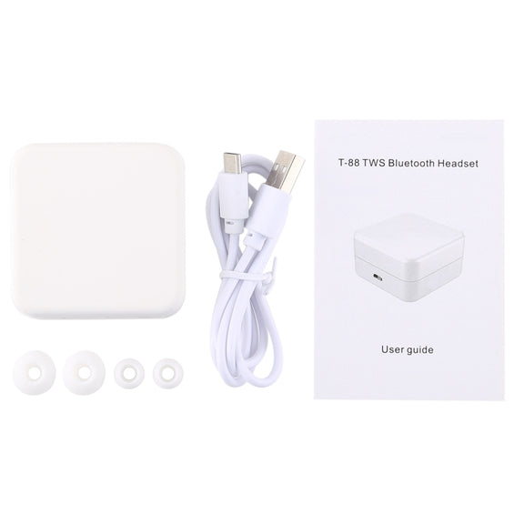 T-88 TWS Bluetooth V5.0 Wireless Stereo Earphones with Magnetic Charging Box(White)