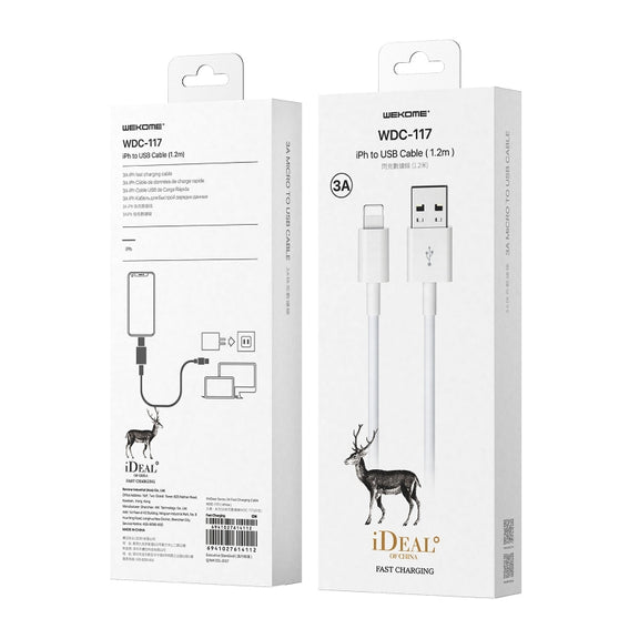 WK WDC-117 3A 8 Pin Fast Charging Charging Cable, Length: 1.2m (White)