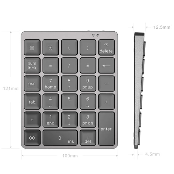 N960 Ultra-thin Universal Aluminum Alloy Rechargeable Wireless Bluetooth Numeric Keyboard (Grey)