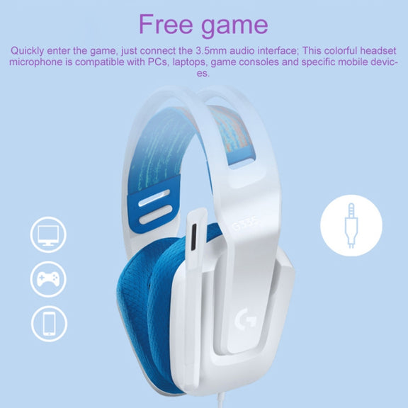 Logitech G335 Foldable Wired Gaming Headset with Microphone (White)