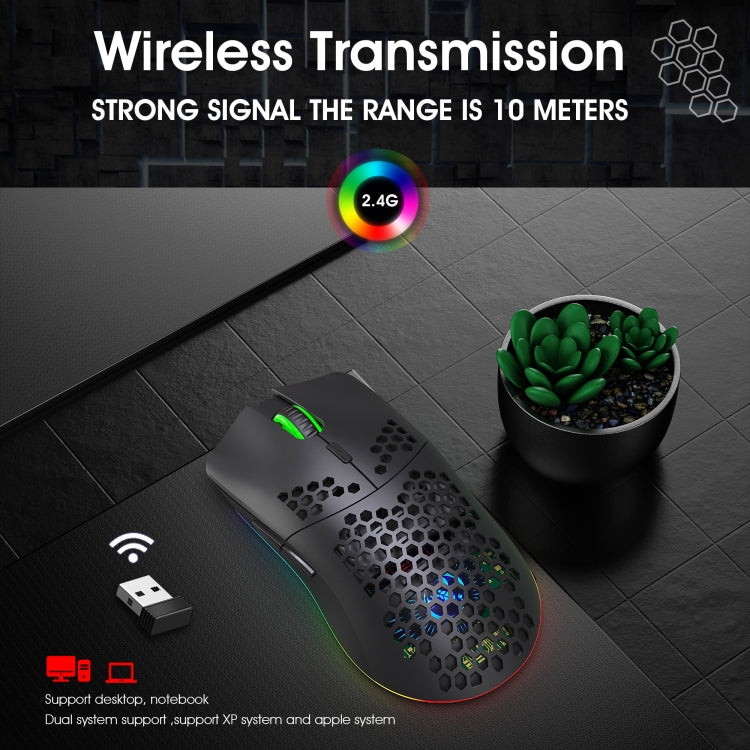 HXSJ T66 7 Keys Colorful Lighting Programmable Gaming Wireless Mouse (White)