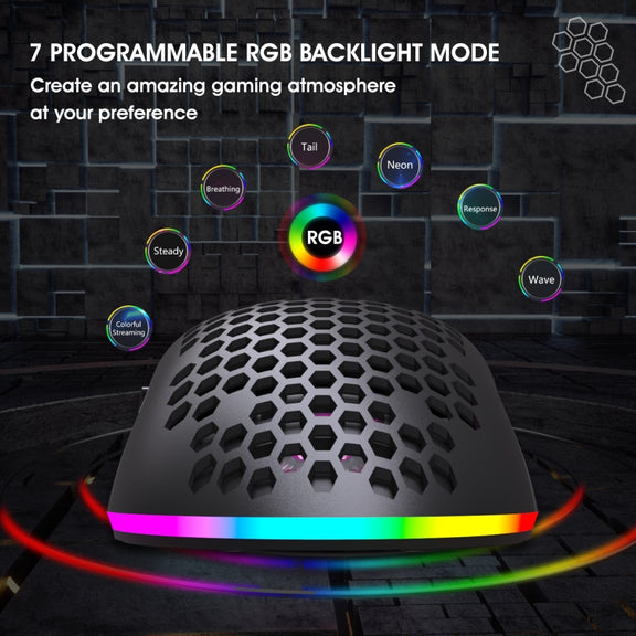 HXSJ T66 7 Keys Colorful Lighting Programmable Gaming Wireless Mouse (White)