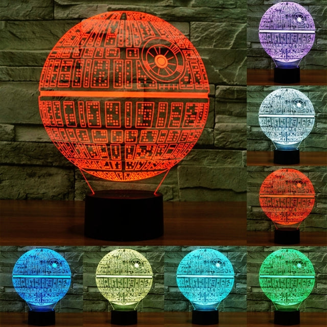 Death Star Style 3D Touch Switch Control LED Light , 7 Colour Discoloration Creative Visual Stereo Lamp Desk Lamp Night Light