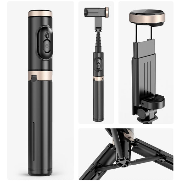 Q12 Hidden Design Reinforced Bluetooth Remote Control Tripod Selfie Stick (Black)