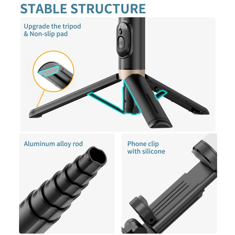 Q12 Hidden Design Reinforced Bluetooth Remote Control Tripod Selfie Stick (Black)