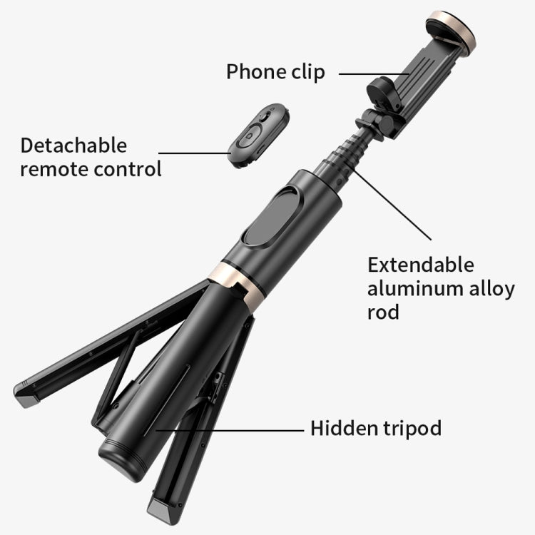 Q12 Hidden Design Reinforced Bluetooth Remote Control Tripod Selfie Stick (Black)