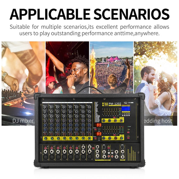 XTUGA PM1202 900W 10 Channel Stage Power Mixer 24Bit Multil-FX Processor Dual 99 DSP Effect DJ Amplifier (UK Plug)