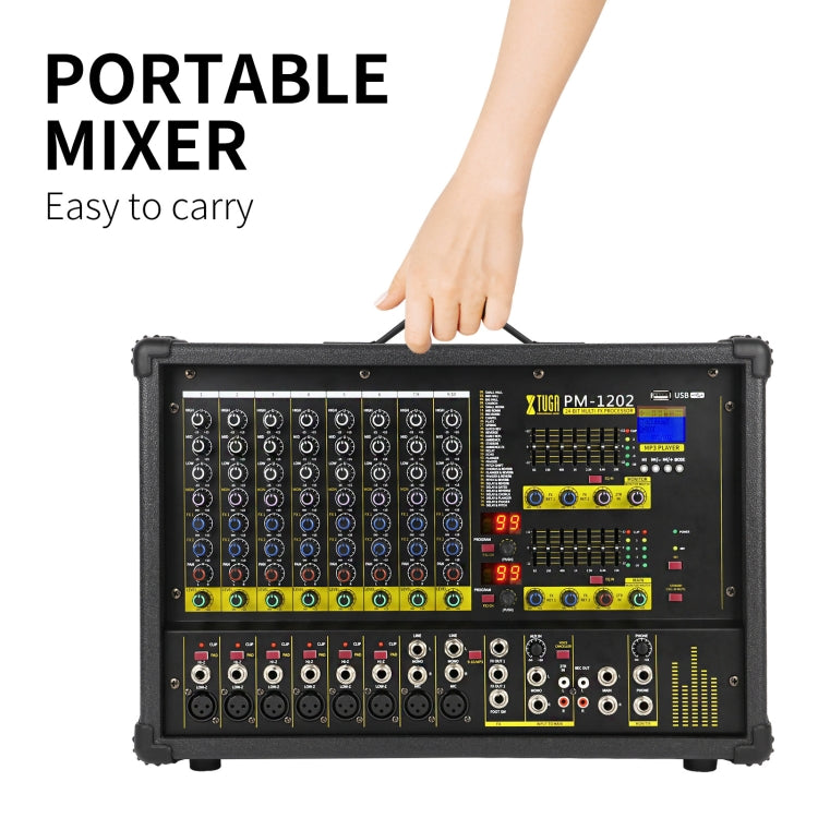 XTUGA PM1202 900W 10 Channel Stage Power Mixer 24Bit Multil-FX Processor Dual 99 DSP Effect DJ Amplifier (UK Plug)