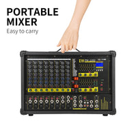 XTUGA PM1202 900W 10 Channel Stage Power Mixer 24Bit Multil-FX Processor Dual 99 DSP Effect DJ Amplifier (EU Plug)
