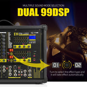 XTUGA PM1202 900W 10 Channel Stage Power Mixer 24Bit Multil-FX Processor Dual 99 DSP Effect DJ Amplifier (US Plug)