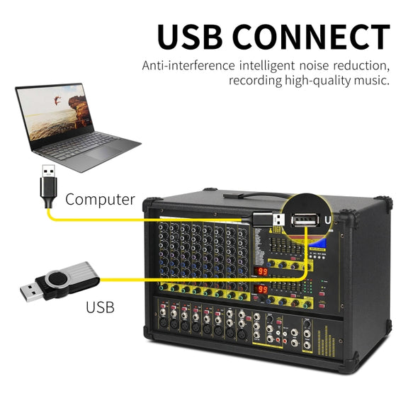 XTUGA PM1202 900W 10 Channel Stage Power Mixer 24Bit Multil-FX Processor Dual 99 DSP Effect DJ Amplifier (US Plug)