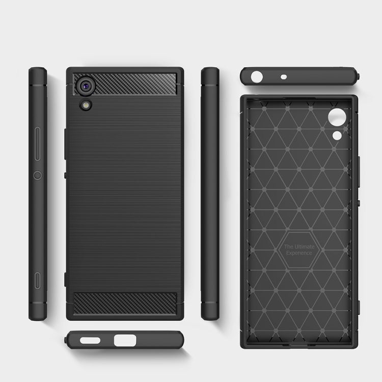 For Sony Xperia XA1 Brushed Texture Carbon Fiber Shockproof TPU Rugged Armor Protective Case(Grey)