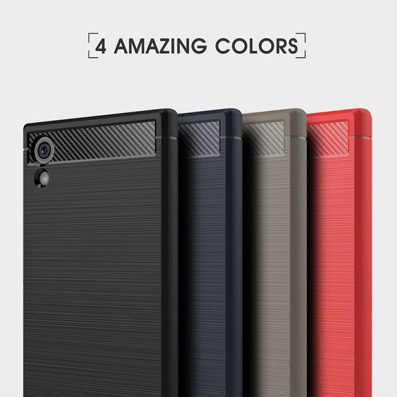 For Sony Xperia XA1 Brushed Texture Carbon Fiber Shockproof TPU Rugged Armor Protective Case(Grey)