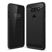 For LG V30 Brushed Texture Carbon Fiber Shockproof TPU Rugged Armor Protective Case (Black)