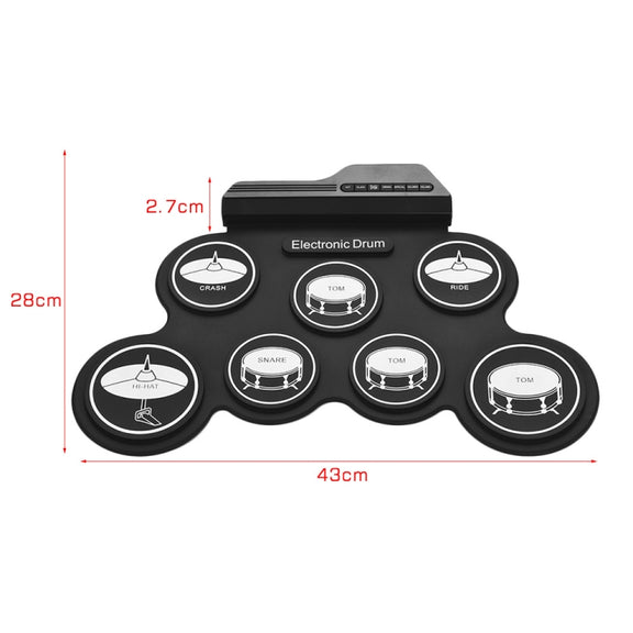 Portable Silicone Hand Roll USB Electronic Drum, Black Icon Version