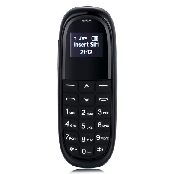 AIEK KK1 Mini Mobile Phone, English Keyboard, Hands Free Bluetooth Dialer Headphone, MTK6261DA, Anti-Lost, Single SIM, Network: 2G(Black)