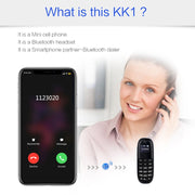 AIEK KK1 Mini Mobile Phone, English Keyboard, Hands Free Bluetooth Dialer Headphone, MTK6261DA, Anti-Lost, Single SIM, Network: 2G(Black)