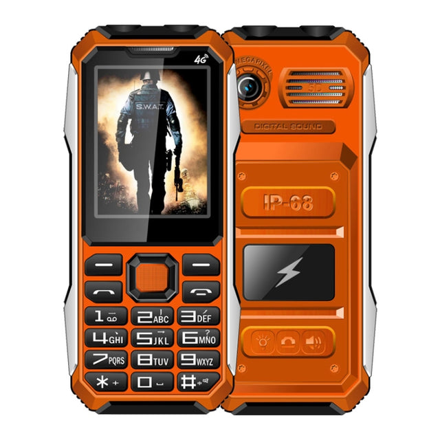 A6 4G Full Network Triple Proofing Elder Phone, Water-resistant Shockproof Dustproof, 6800mAh Battery, 2.4 inch, 21 Keys, LED Flashlight, FM, SOS, Dual SIM, Network: 4G(Orange)