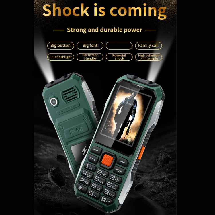 A6 4G Full Network Triple Proofing Elder Phone, Water-resistant Shockproof Dustproof, 6800mAh Battery, 2.4 inch, 21 Keys, LED Flashlight, FM, SOS, Dual SIM, Network: 4G(Black)