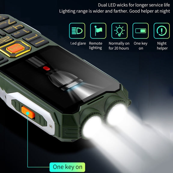 Mafam 4G Triple Proofing Elder Phone, Water-resistant Shockproof Dustproof, 16800mAh Battery, 2.4 inch, 21 Keys, Bluetooth, LED Flashlight, FM, SOS, Dual SIM, Network: 2G (Green)