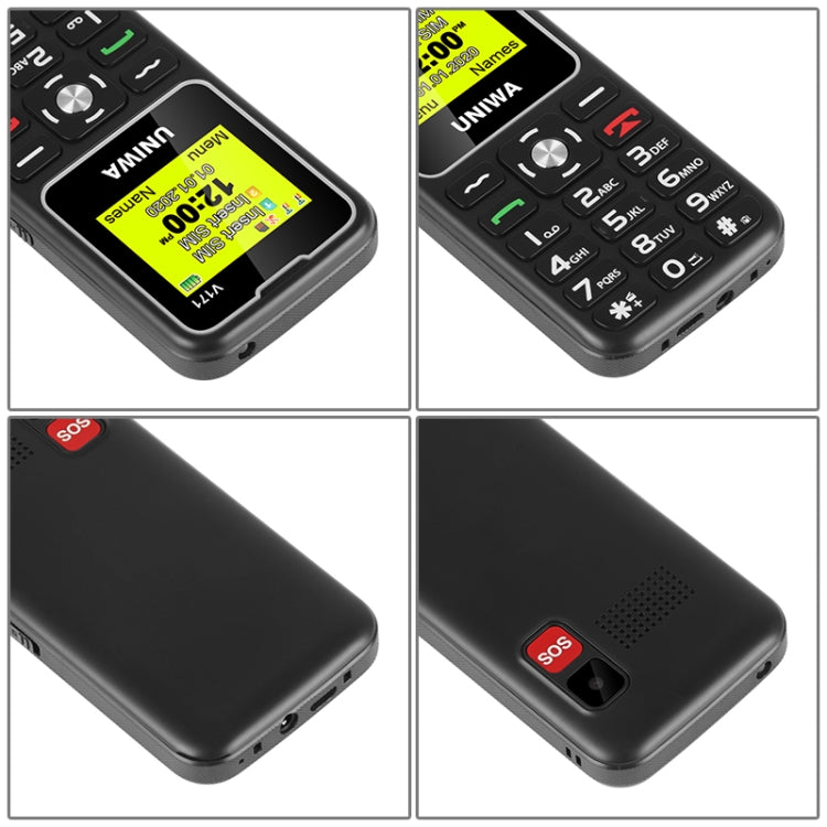 UNIWA V171 Mobile Phone, 1.77 inch, 1000mAh Battery, 21 Keys, Support Bluetooth, FM, MP3, MP4, GSM, Dual SIM, with Docking Base(Black)