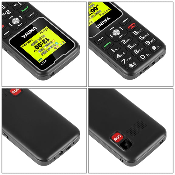 UNIWA V171 Mobile Phone, 1.77 inch, 1000mAh Battery, 21 Keys, Support Bluetooth, FM, MP3, MP4, GSM, Dual SIM, with Docking Base(Black)