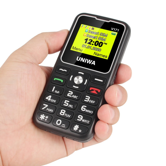 UNIWA V171 Mobile Phone, 1.77 inch, 1000mAh Battery, 21 Keys, Support Bluetooth, FM, MP3, MP4, GSM, Dual SIM, with Docking Base(Black)