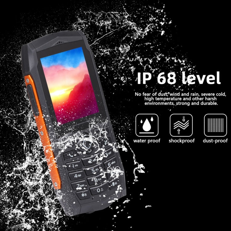 Rugtel R1D Rugged Phone, IP68 Water-resistant Dustproof Shockproof, 2.4 inch, MTK6261D, 2000mAh Battery, Loud Box Speaker, FM, Network: 2G, Dual SIM(Orange)