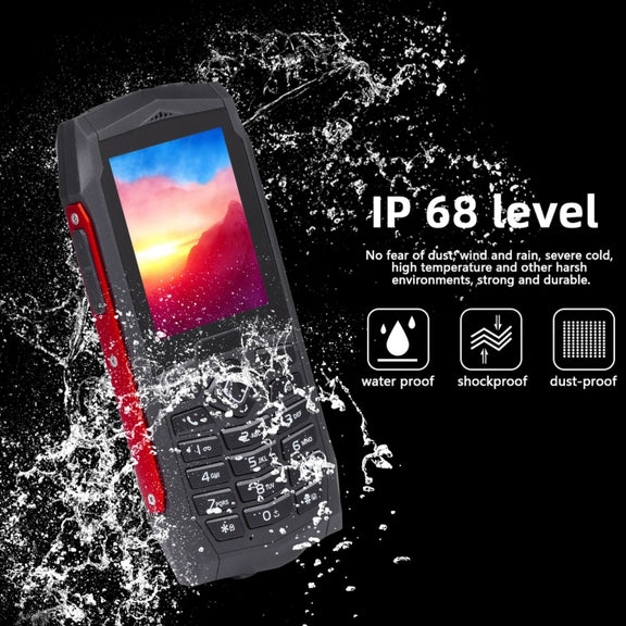 Rugtel R1D Rugged Phone, IP68 Water-resistant Dustproof Shockproof, 2.4 inch, MTK6261D, 2000mAh Battery, Loud Box Speaker, FM, Network: 2G, Dual SIM (Red)