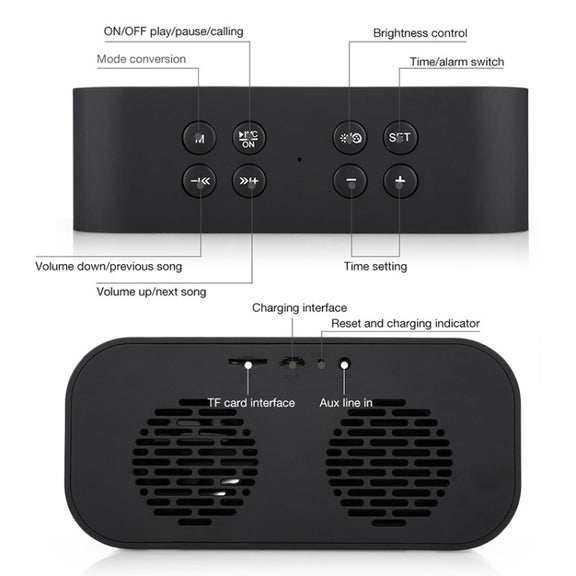 AEC BT501 Bluetooth 5.0 Mini Speaker with LED & Alarm Clock & Clock & Mirror, Support 32G TF Card(Blue)