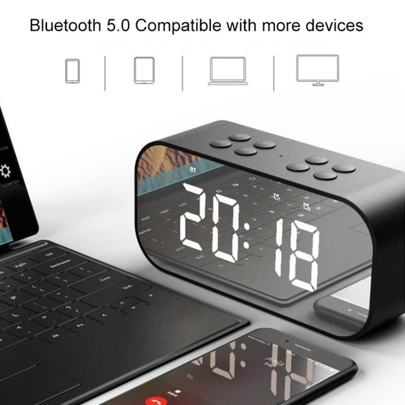 AEC BT501 Bluetooth 5.0 Mini Speaker with LED & Alarm Clock & Clock & Mirror, Support 32G TF Card(Blue)