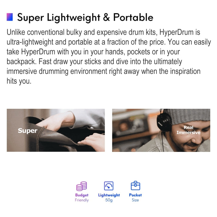 Hyperdrum Somatosensory Virtual Drum Kit Smart Portable Musical Instrument (Black)