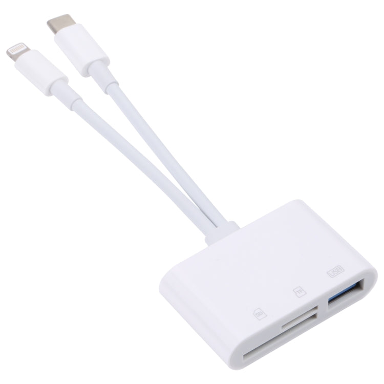 NK-103Pro 3 in 1 8 Pin + USB-C / Type-C Male to USB + TF / SD Card Reader