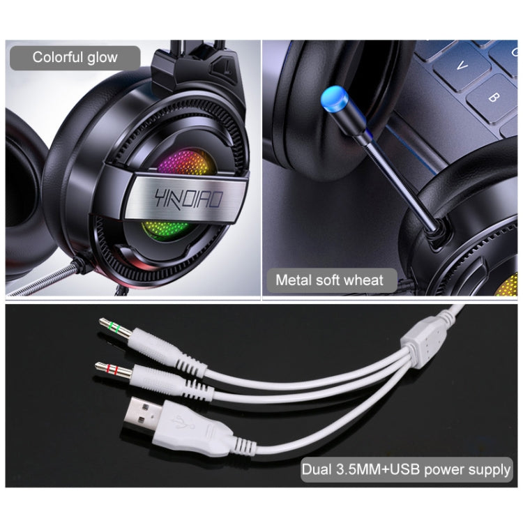 YINDIAO Q3 USB Wired E-sports Gaming Headset with Mic & RGB Light, Cable Length: 1.67m (Black)