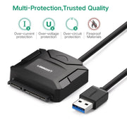 UGREEN USB 3.0 to SATA Adapter Cable Converter for 2.5 / 3.5 inch Hard Drive Disk HDD and SSD, Support UASP SATA 3.0(Black)