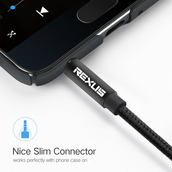 REXLIS 3629 3.5mm Male to Male Car Stereo Gold-plated Jack AUX Audio Cable for 3.5mm AUX Standard Digital Devices, Length: 1.8m