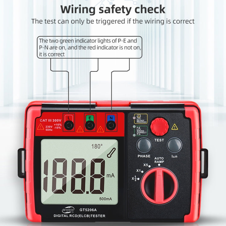 BENETECH GT5206A Professional LCD Digital Leakage Protector Switch Tester