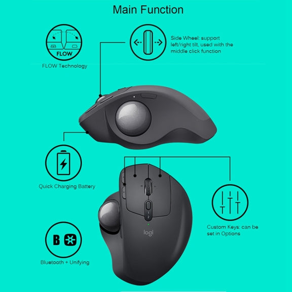 Logitech MX ERGO 440DPI Bluetooth + Unifying Dual-mode Wireless Trackball Optical Mouse(Black)