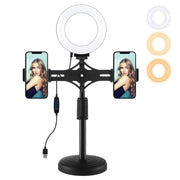PULUZ 4.7 inch 12cm Ring Light Horizontal Dual Phone Brackets Desktop Holder Video Light Kits
