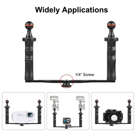PULUZ Dual Handles Aluminium Alloy Tray Stabilizer for Underwater Camera Housings(Black)