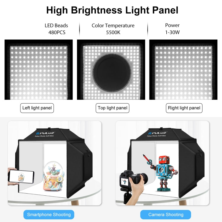 PULUZ 40cm Folding 72W 5500K Studio Shooting Tent Soft Box Photography Lighting Kit with 4 Colors (Black, Orange, White, Green) Backdrops(US Plug)