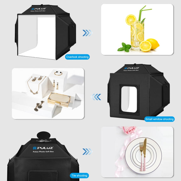 PULUZ 40cm Folding 72W 5500K Studio Shooting Tent Soft Box Photography Lighting Kit with 4 Colors (Black, Orange, White, Green) Backdrops(US Plug)