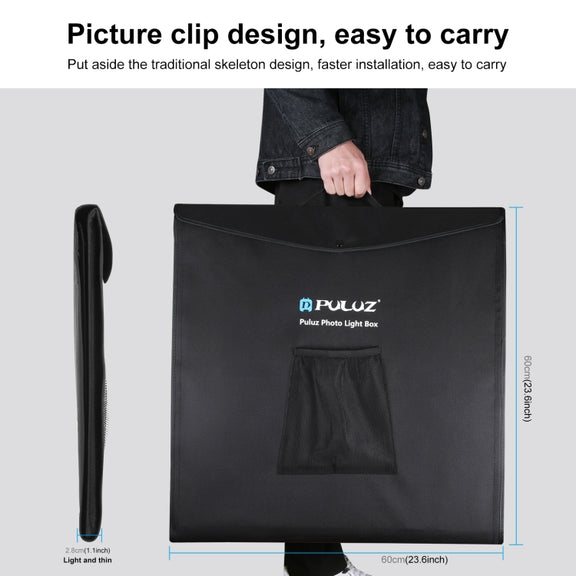 PULUZ Photo Studio Light Box Portable 60 x 60 x 60 cm Light Tent LED 5500K White Light Dimmable Mini 36W Photography Studio Tent Kit with 6 Removable Backdrops (Black Orange White Green Blue Red)(EU Plug)