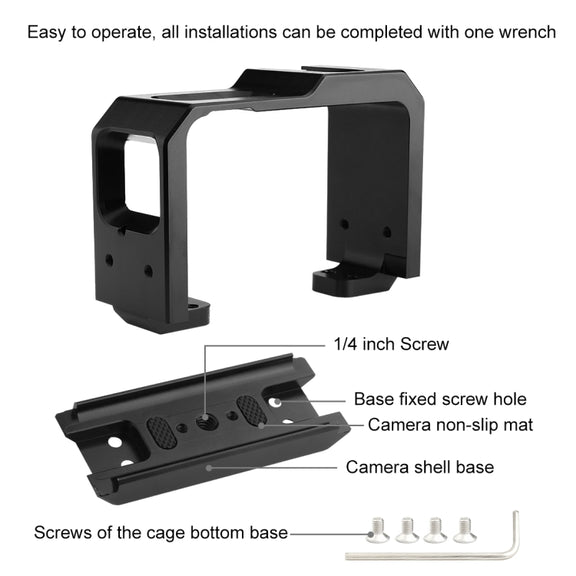 PULUZ Aluminum alloy Frame Mount Protective Case Cage with Cold Shoe Base Slot & Tripod Base Adapter for Insta360 One R(Black)