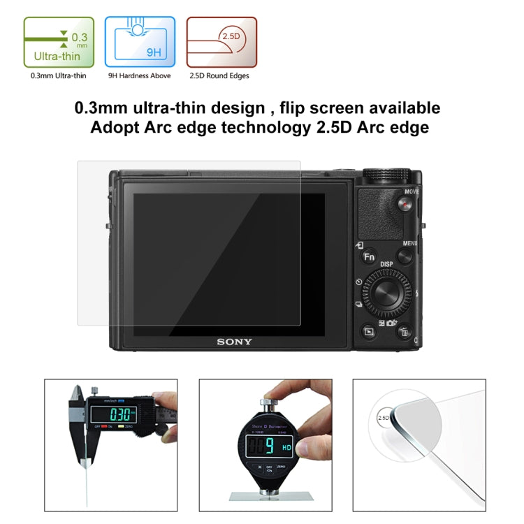 PULUZ 2.5D 9H Tempered Glass Film for Sony RX100, Compatible with Sony A9 / A7C / A7M2 / A7M2 / A7SM2 / A7III / A77 / RX1 / RX1R / RX10 / RX100/II/III/IV/V/IV / RX10IV/III/II / RX100M4 / RX100M5 / A99 ... A9II / RX100M7 / A7RV / WX700 / WX800 / HX99 / A7C