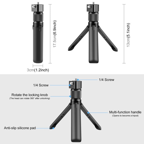 For Insta360 X3 / X4 PULUZ Rotary Handle Desktop Tripod Stand (Black)